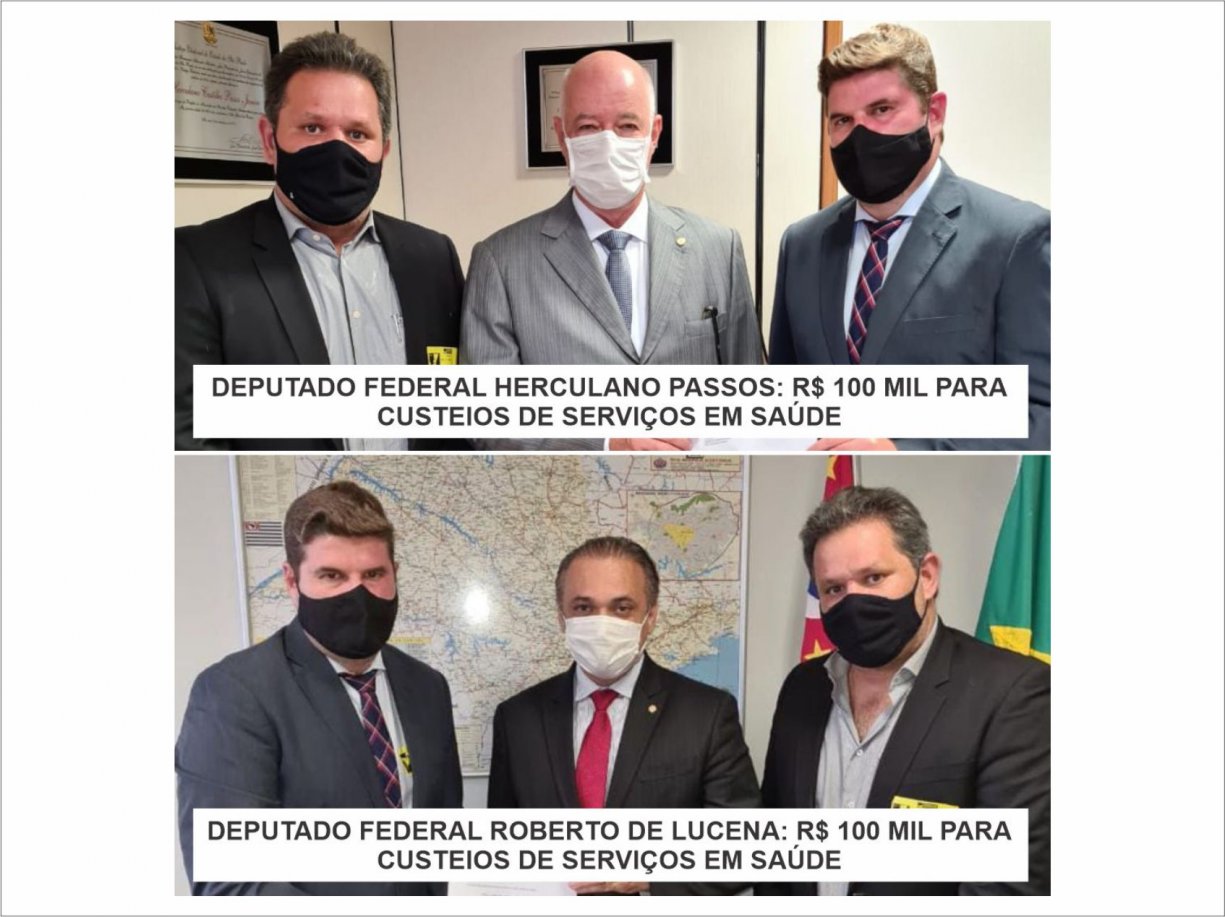 Deputados federais Herculano Passos e Roberto de Lucena enviam R$ 200 mil em verbas para saúde